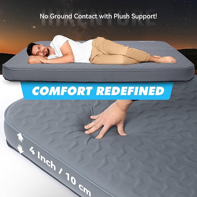 Hikenture 4" Thick Self Inflating Sleeping Pad, Foam & Air Camping Mattress, 9.5 R-Value Insulated