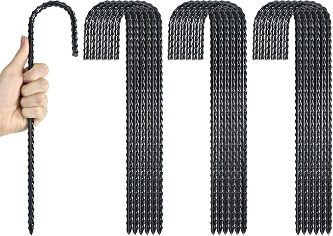 12 Inch Rebar Stakes Heavy Duty J Hook, Coated Steel Ground Stakes Tent Stakes Ground Anchors for