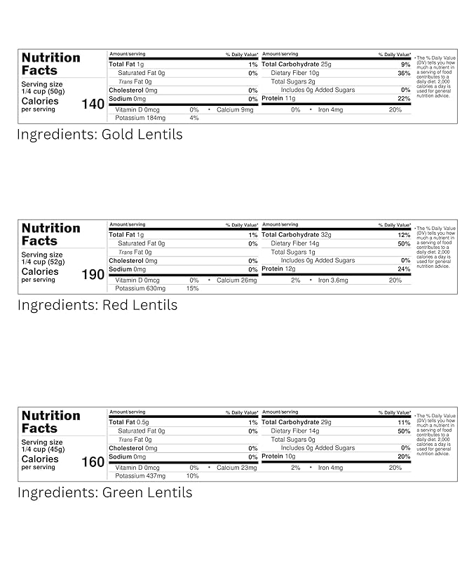 Red Lentils | Green Lentils | Golden Lentils | 12 LBS Total | Non-GMO | 100% Non Irradiated |