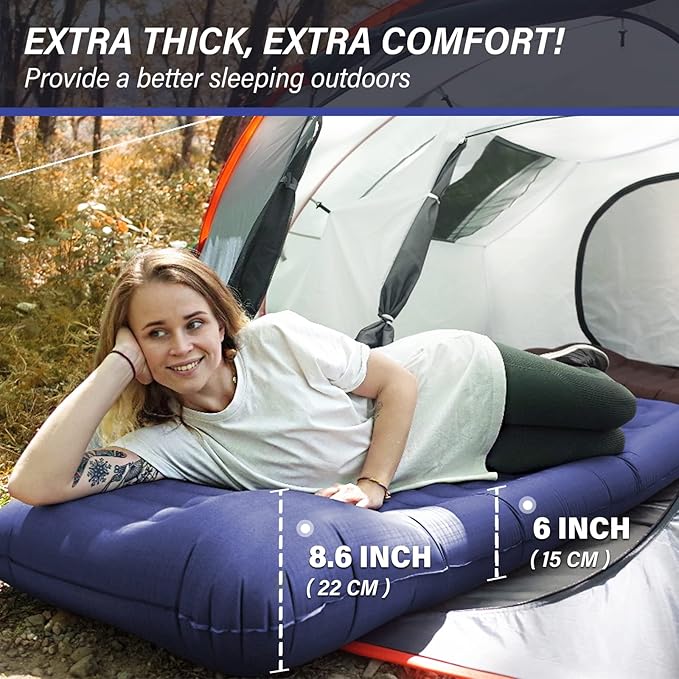 TOBTOS Inflatable Camping Sleeping Pad with Pillow, Thick 6 Inch Ultralight Sleeping Pad with