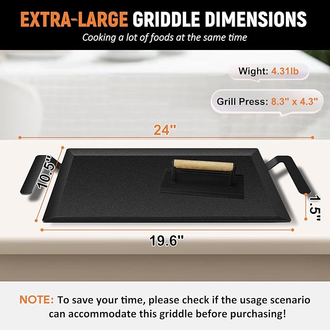 Universal Large Carbon Steel Griddle for Outdoor Gas Grill, Induction, Gas/Electric Stove, and