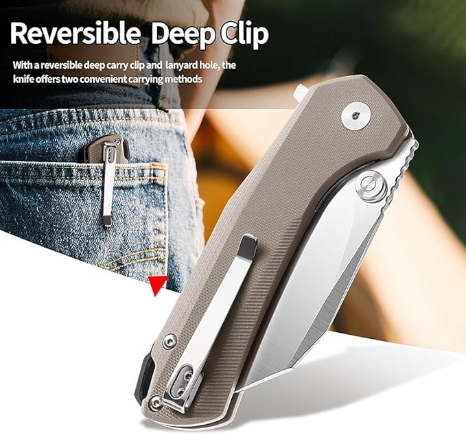 ioko Folding Pocket Knife, 3.5-Inch D2 Steel Blade, G10 Handle, EDC Camping Survival Knife with