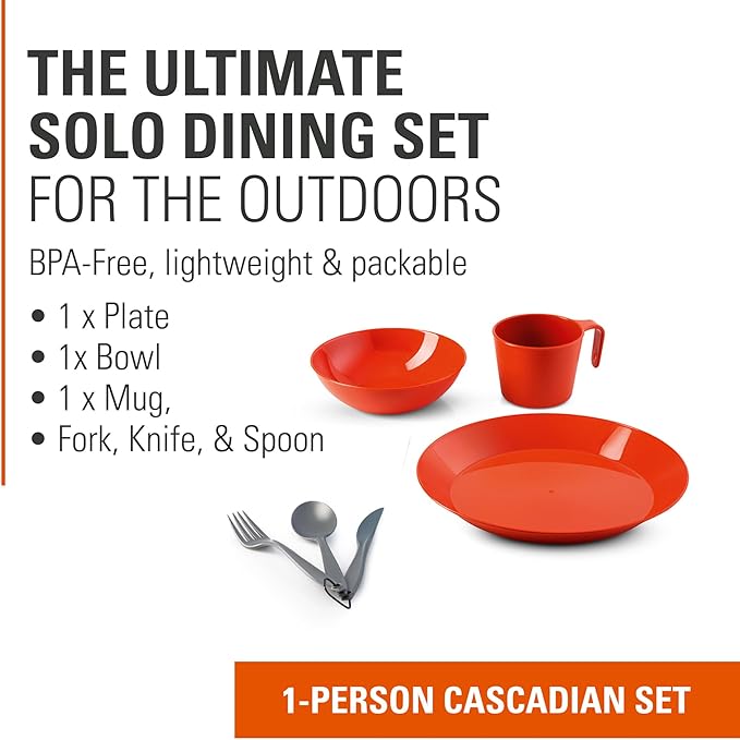 GSI Outdoors Cascadian 1 Person Table Set I 6-Piece Camping, Backpacking Mess Kit, Plastic BPA