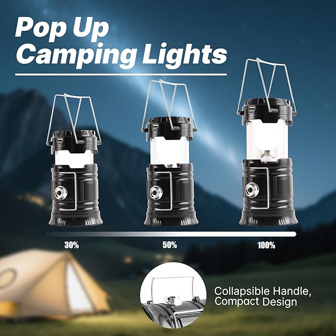 Lichamp Collapsible Portable Solar Camping Lantern, USB Rechargeable LED Flashlight - Survival Kits