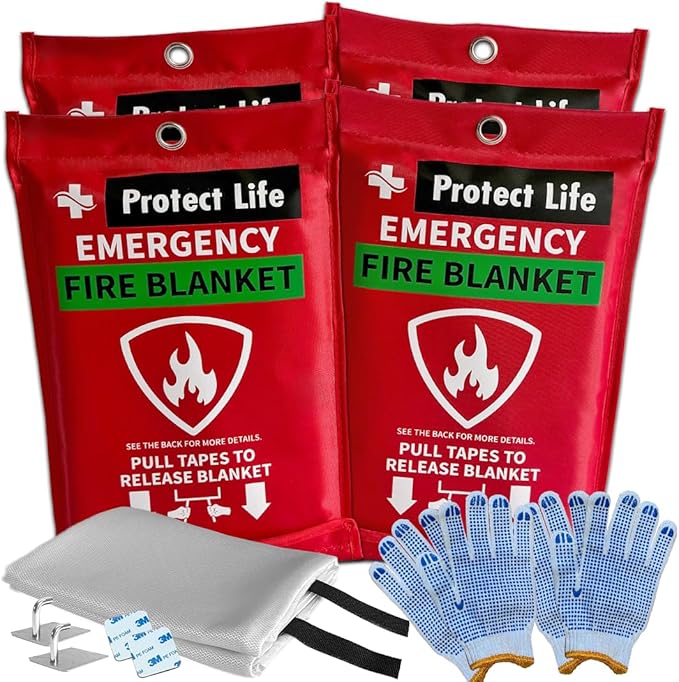 Protect Life Saving Emergency Fire Blankets 4 Pack - 40"x40", Fiberglass Fire Blanket for Home &