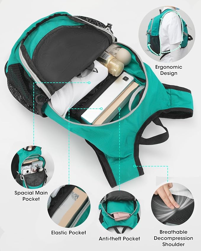 Small Hiking Backpack with Front Phone Holder, Packable Back pack with Chest and Waist Strap