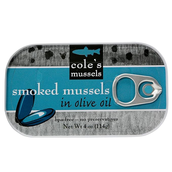 COLES Smoked Mussels in Olive oil - Canned Mussels, Gluten-Free, High in Protein & Nutrients