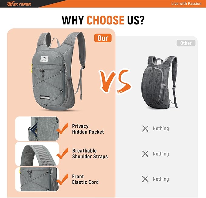 SKYSPER Foldable Hiking Backpack - 10L Small Lightweight Daypack Breathable Travel Backpacks for