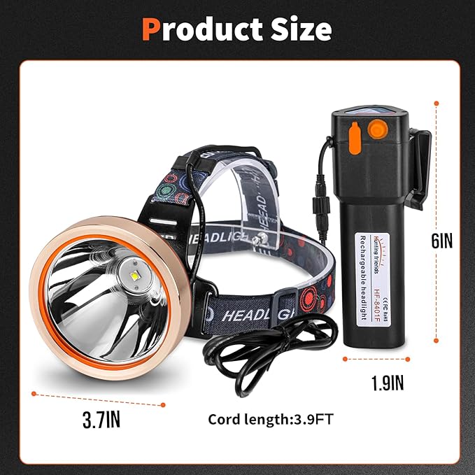 High Power Rechargeable LED Headlamp - Waterproof Adjustable Head Flashlight, Hands-Free Head Torch