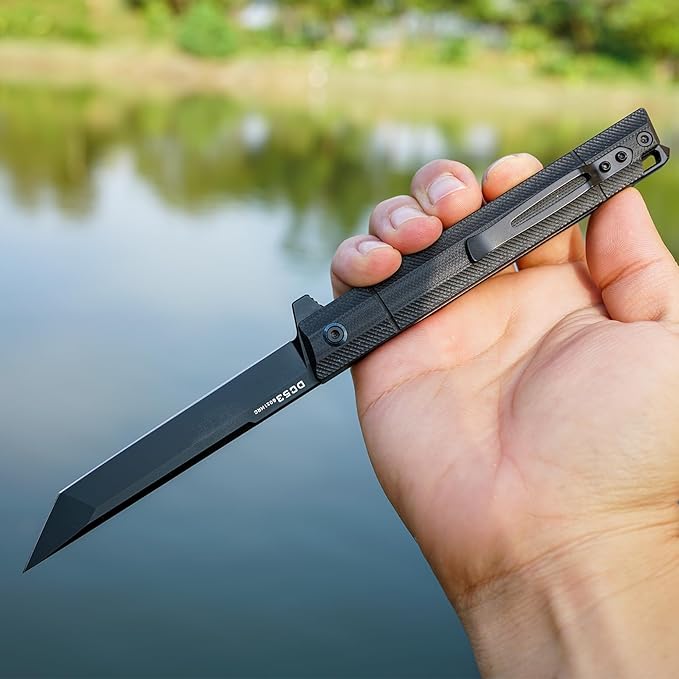 Flipper Pocket Folding Knife,DC53 Steel Blade and G10 Handle. With pocket clip and glass