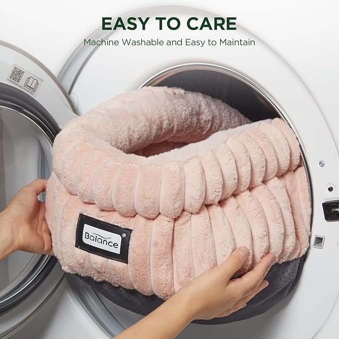 BALANCE Cat Bed Kitten Bed, Washable Round Cat Beds for Indoor Cats,Super Soft Plush Faux Fur Pet