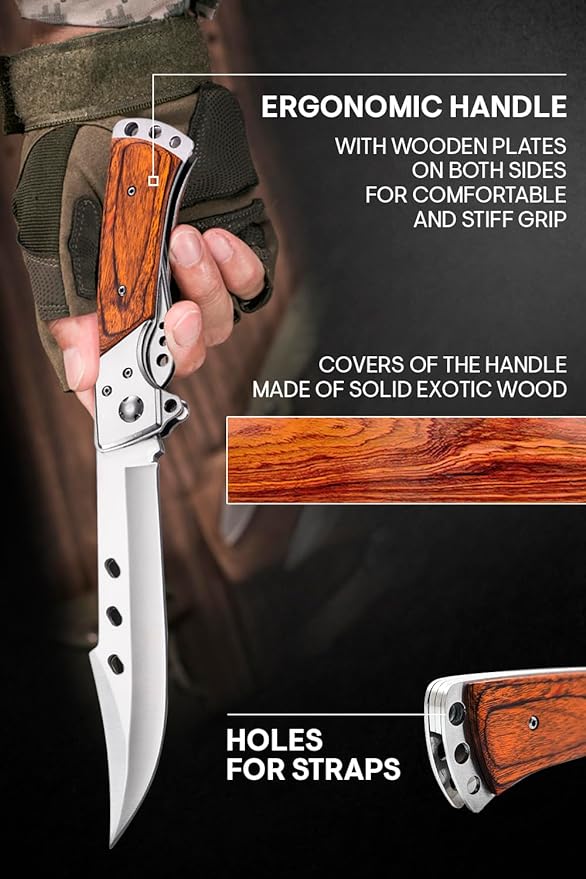 Grand Way Long Blade Folding Knife - Sharp Hunting Hiking Camping Tactical Survival Work Knives for