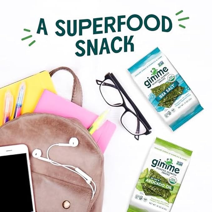 Gimme Seaweed Organic Premium Roasted Seaweed Snacks, Sea Salt, 6 Count, Keto, Vegan, Gluten-Free