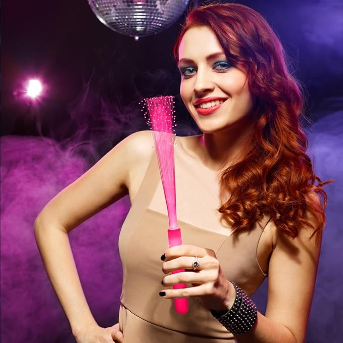 12 Pack Pink Glow Sticks Light Up Fiber Optic Stick Glow Wands Bulk with 3 Flashing Models for
