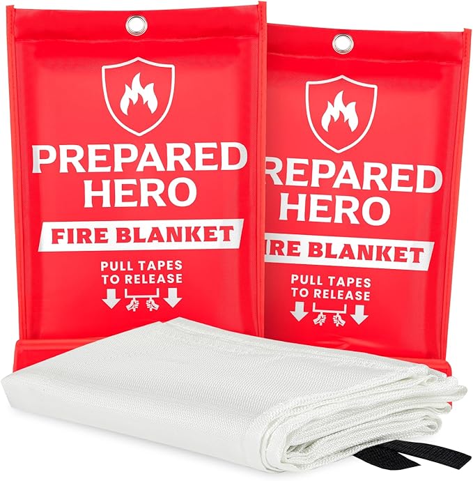 Prepared Hero Emergency Fire Suppression Blanket - 2 Pack, 40' x 40' Fiberglass Blanket for Kitchen