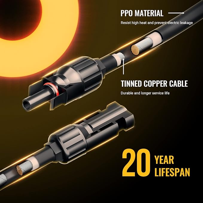 BougeRV Solar Y Branch Connectors Extra Long Solar Panel Parallel Connectors 1 to 4 Solar Cable