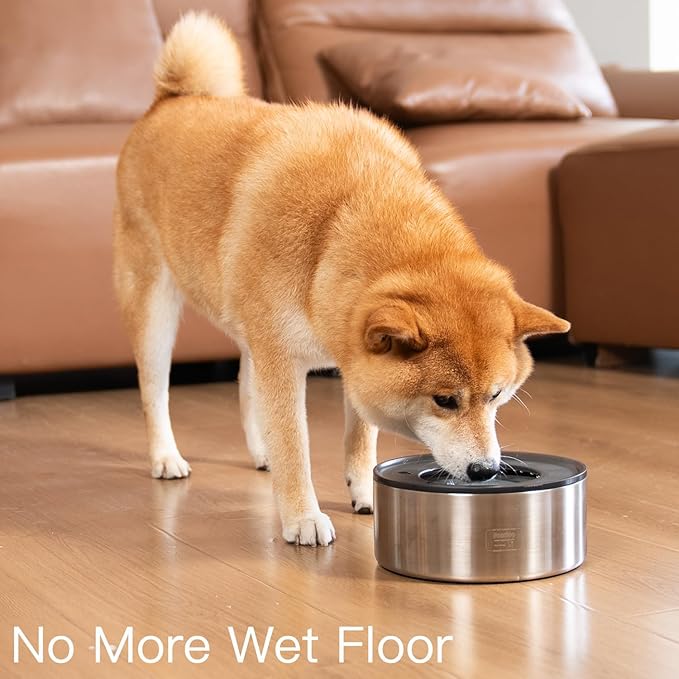 1Gallon No Spill Water Bowl for Dogs, Double-Wall Stainless Steel with Splash-Proof Paws Lid and