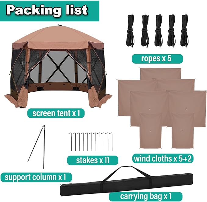 10 x 10 FT Pop Up Screen Tent, Portable Outdoor Camping Gazebo with Ground Stakes and Carry Bag