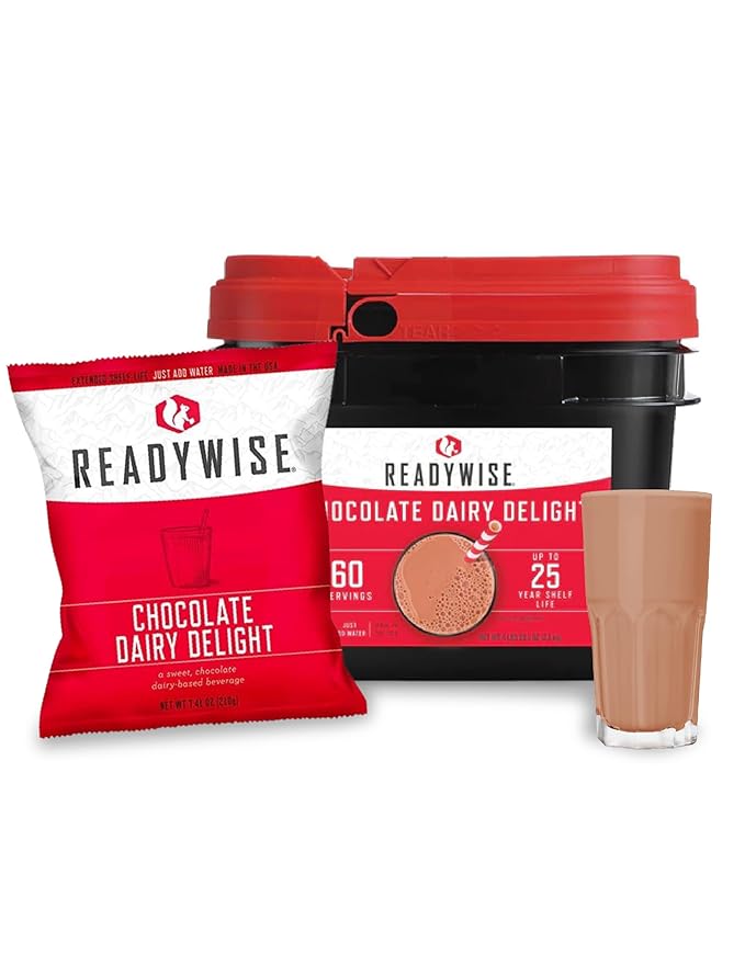 ReadyWise Whey Chocolate Powdered Milk Bucket - 60 Servings, Emergency Food Supply, Protein Camping