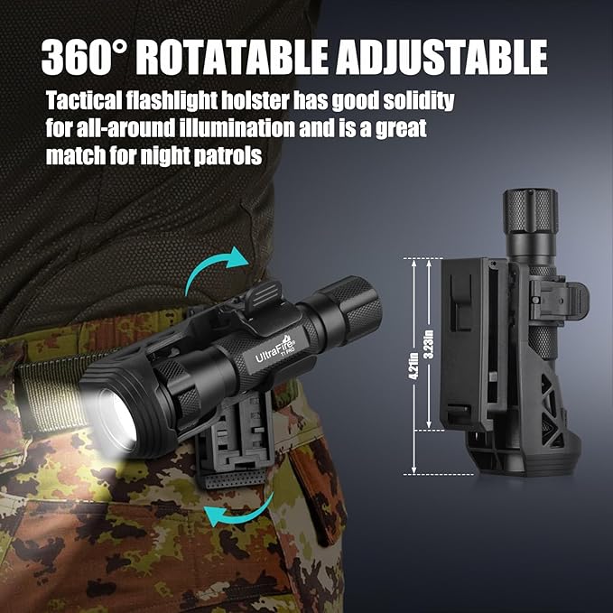 ULTRAFIRE 1000 High Lumen Tactical EDC Flashlight with Holster,Single Mode Police Flashlight with