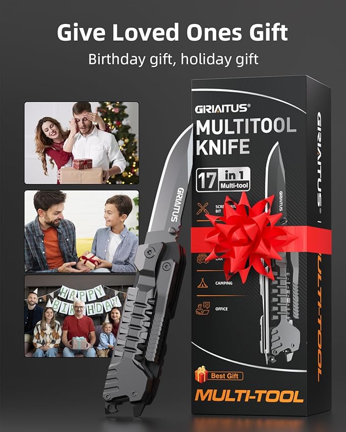 Multitool Knife 17 in 1Fire Starting Sticks, Bottle Opener, Saw Screwdrivers Bottle Opener