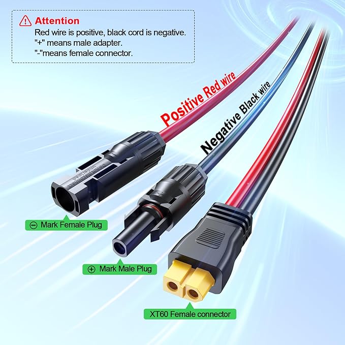 Bateria Power Solar to XT60 Charge Extension Cable with Solar Connectors Caps, Combined Wire Solar
