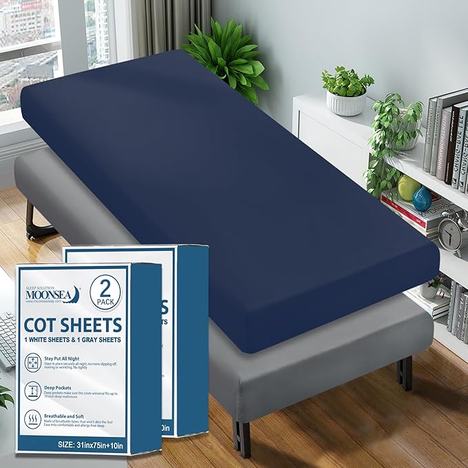 Cot Sheet 31" x 75"(2 Pack), Cot Fitted Sheet Ultra Soft and Breathable Snug Fit for Narrow Twin