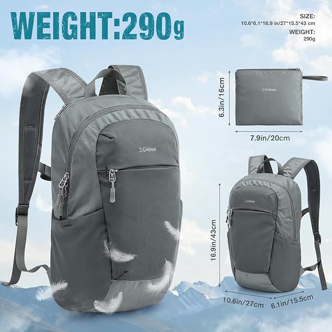 G4Free Packable Hiking Backpack 20L Lightweight Foldable Travel Daypack with Thickened Back Panel