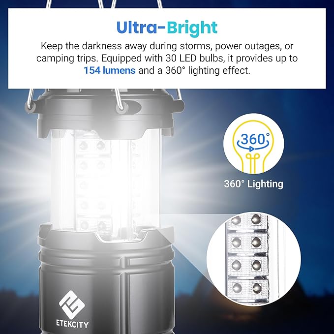 Etekcity Lantern Camping Essentials Lights, Led Flashlight for Power Outages, Survival Gear and