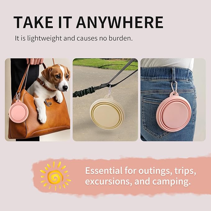 Collapsible Dog Bowls 2-Pack, Portable Travel Dog Bowl with Carabiner, Food-Grade Silicone Pet Bowl