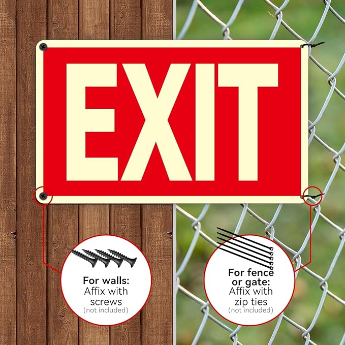 Exit Sign -2 Pack Glow in the Dark Exit Signs Aluminum 12x7 Inch – Photoluminiscent, Laminated for
