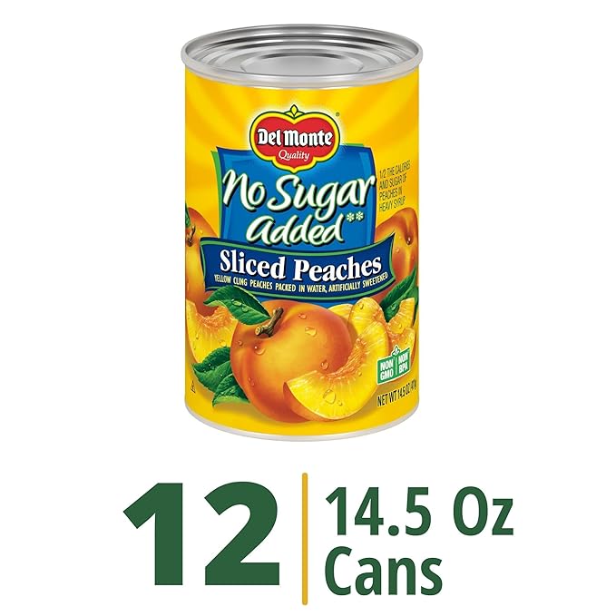 Del Monte No Sugar Added Yellow Cling Sliced Canned Peaches, 14.5 oz Can (Pack of 12)