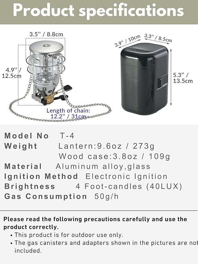CAMPINGMOON Mini Gas Camping Lantern with Hanging Chain & Hard Case ??80W Equivalent Brightness
