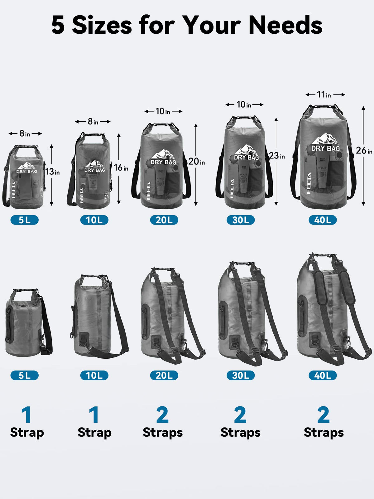 HEETA Dry Bag Waterproof Backpack with Phone Case (Transparent Black, 5L)