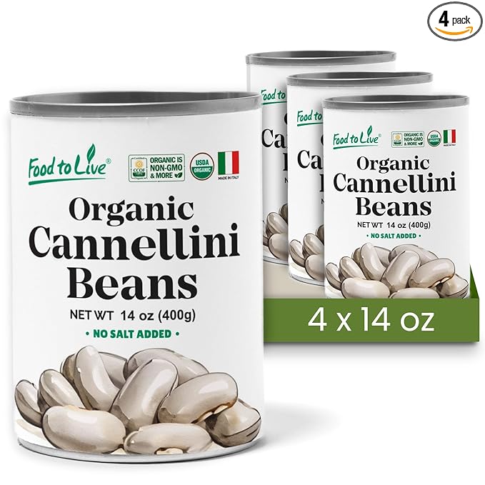 Food to Live Organic Italian Canned Cannellini Beans, 14 oz (Pack of 4) - Unsalted Non-GMO White