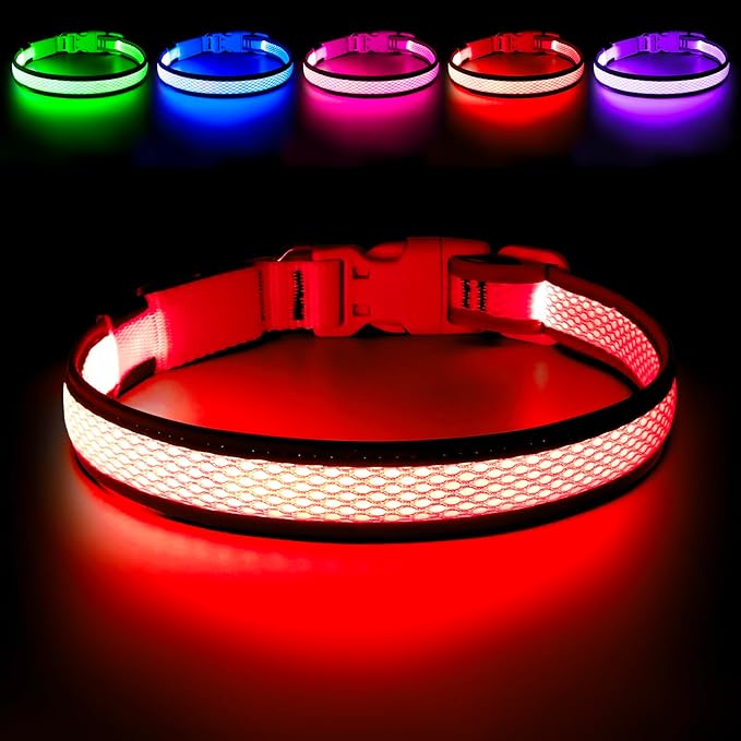 Flashseen LED Dog Collar, Light Up Dog Collar USB Rechargeable, Brightest Dog Lights for Night