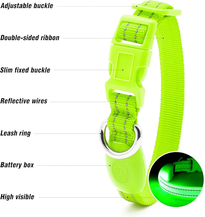 Visinite Light Up Dog Collars for Small Dogs,LED Dog Collar Light Rechargeable,Fully Adjustable