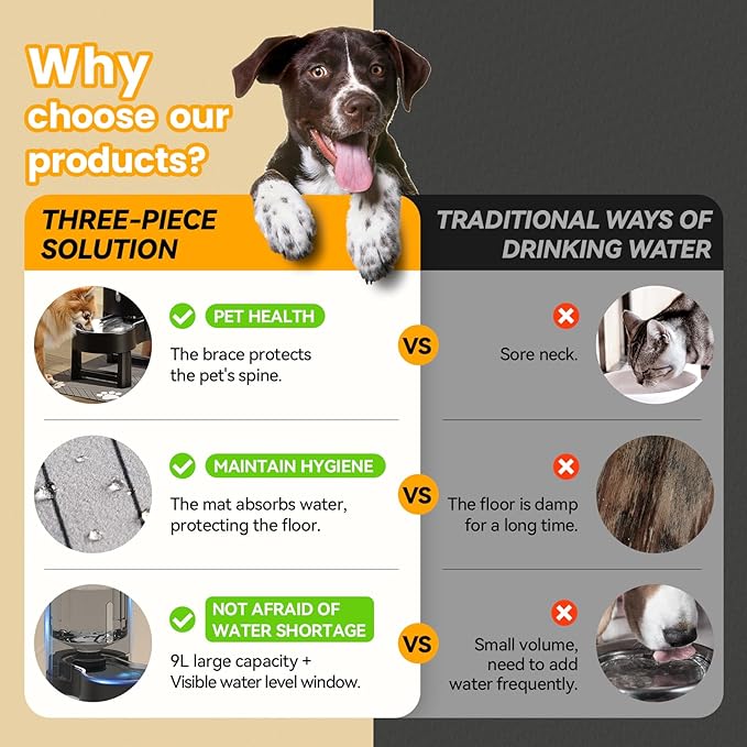 CZPET Elevated Dog Water Bowl Dispenser with Mat for Large Dogs,Tall Raised Pet Waterer