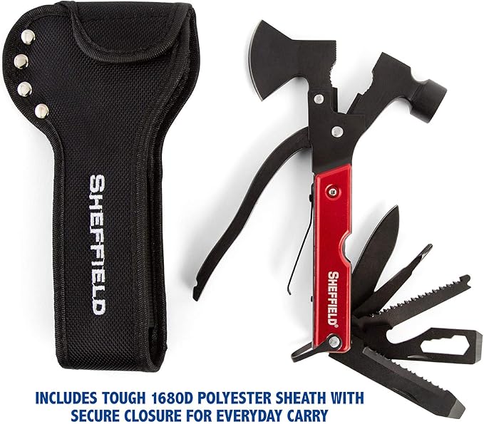 Sheffield 12138 14-in-1 Hatchet Multitool, Camping Hatchet Comes With 1680D Polyester Hatchet