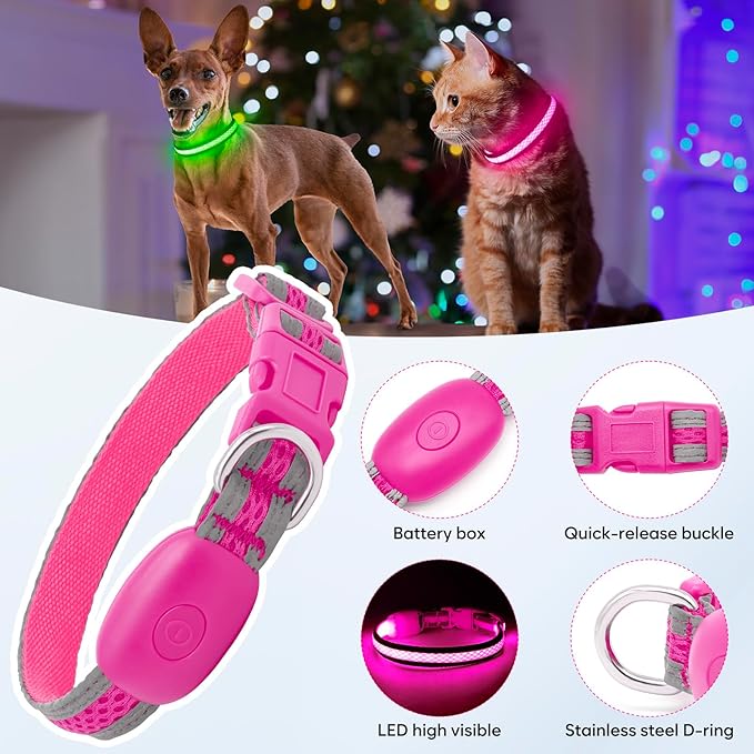 Flashseen LED Cat Collar,Light Up Dog Collar Rechargeable, Dog Lights for Night Walking