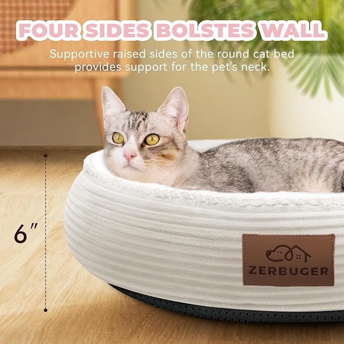 20in Cream Round Cat Dog Bed Gift for Large Medium Small Dogs Cats, Machine Washable Sleeping Sofa