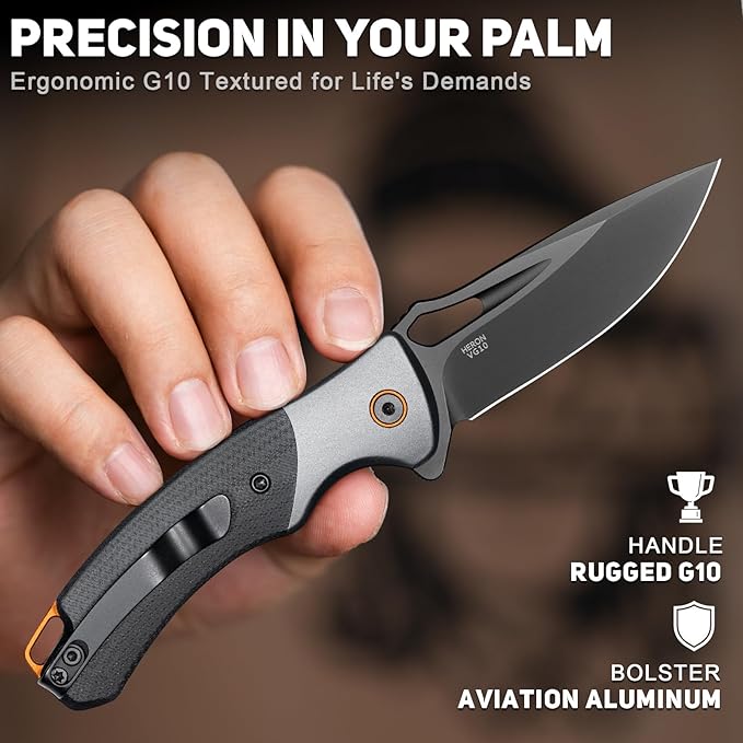 NedFoss Heron Pocket Knife for Men, 2.95" Japanese VG10 Steel Blade Button Lock EDC Knife with
