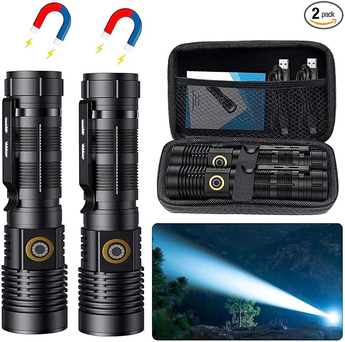 Rechargeable Tactical Flashlights High Lumens - 1500 Meters Long Beam Super Bright LED Magnetic