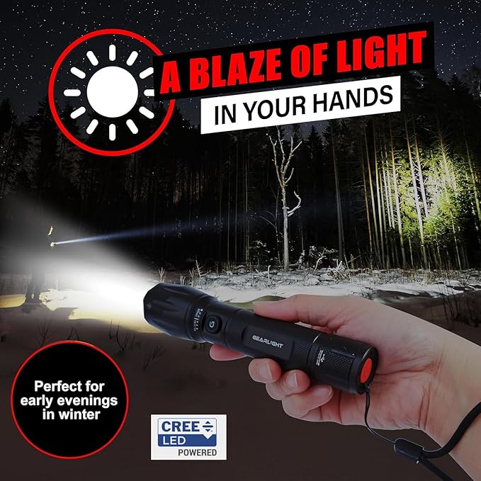 GearLight S1000 LED Tactical Flashlight - High Lumens, USB-C Fast Charging, Dual-Button, IPX4