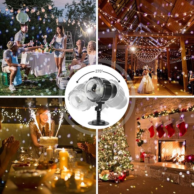 Elec3 Christmas Snowfall LED Projector Outdoor, Waterproof Rotating Snow Projection Snow Decorative