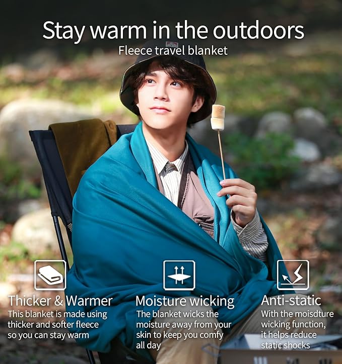 Travel Camping Blanket Lightweight and Breathable, 67 x 48 in Soft Airplane Flight Blanket for