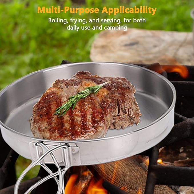 8PCS Stainless Steel Camping Cooking Set Cookware Mess Kit Cook Pots and Pan Set with Plates Cups