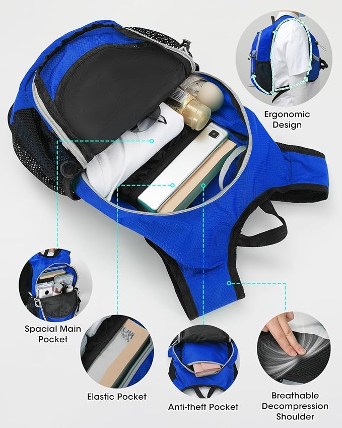 Small Hiking Backpack with Front Phone Holder, Packable Back pack with Chest and Waist Strap