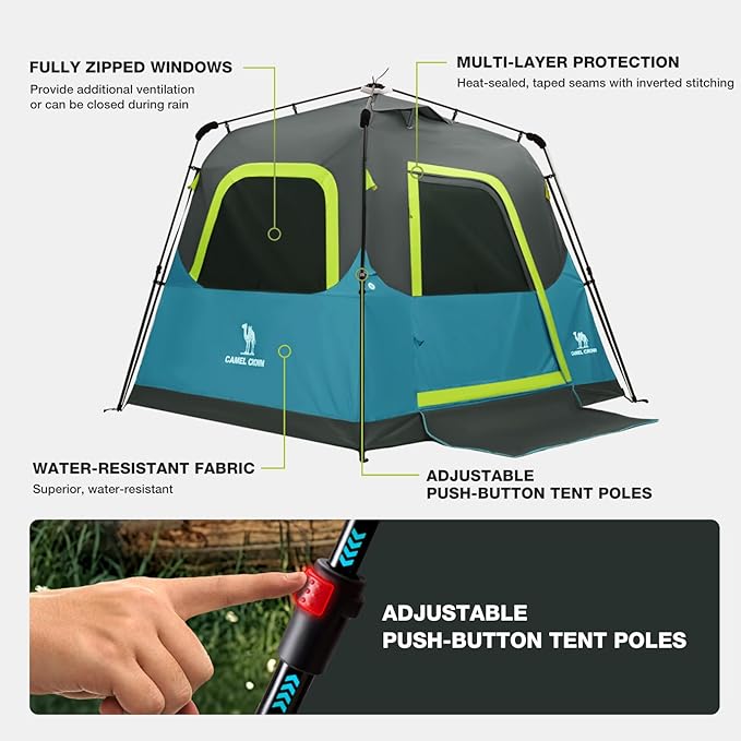 CAMEL CROWN Instant Tents for Camping 4-6 Person Tent Waterproof Easy Setup Sets Up in 60 Seconds