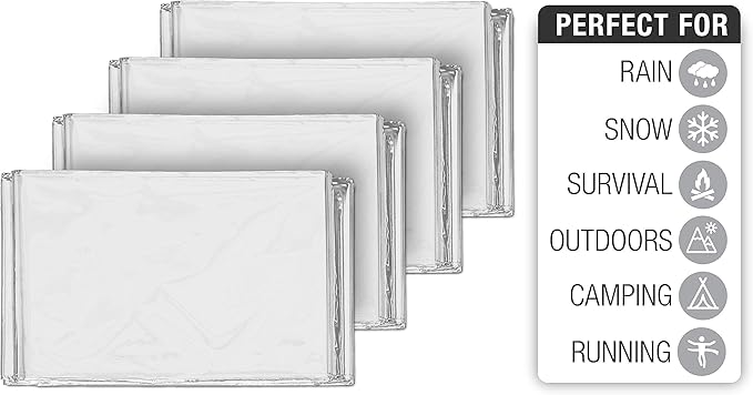 Swiss Safe 4 Pack Mylar Emergency Blankets for Survival - Compact & Insulated for Cold Weather